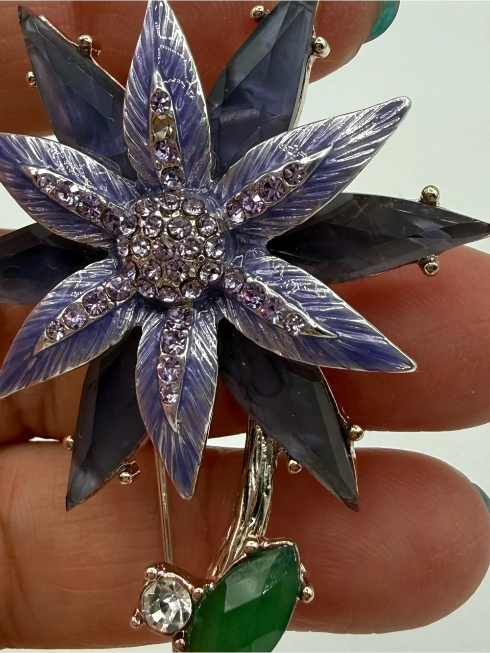 Napier Purple Crystal Flower Brooch Pin Vintage Style Floral Statement Jewelry - Picture 9 of 12